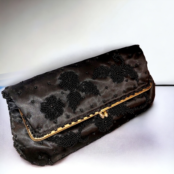 Beaded black fold over clutch bag - Picture 11 of 13